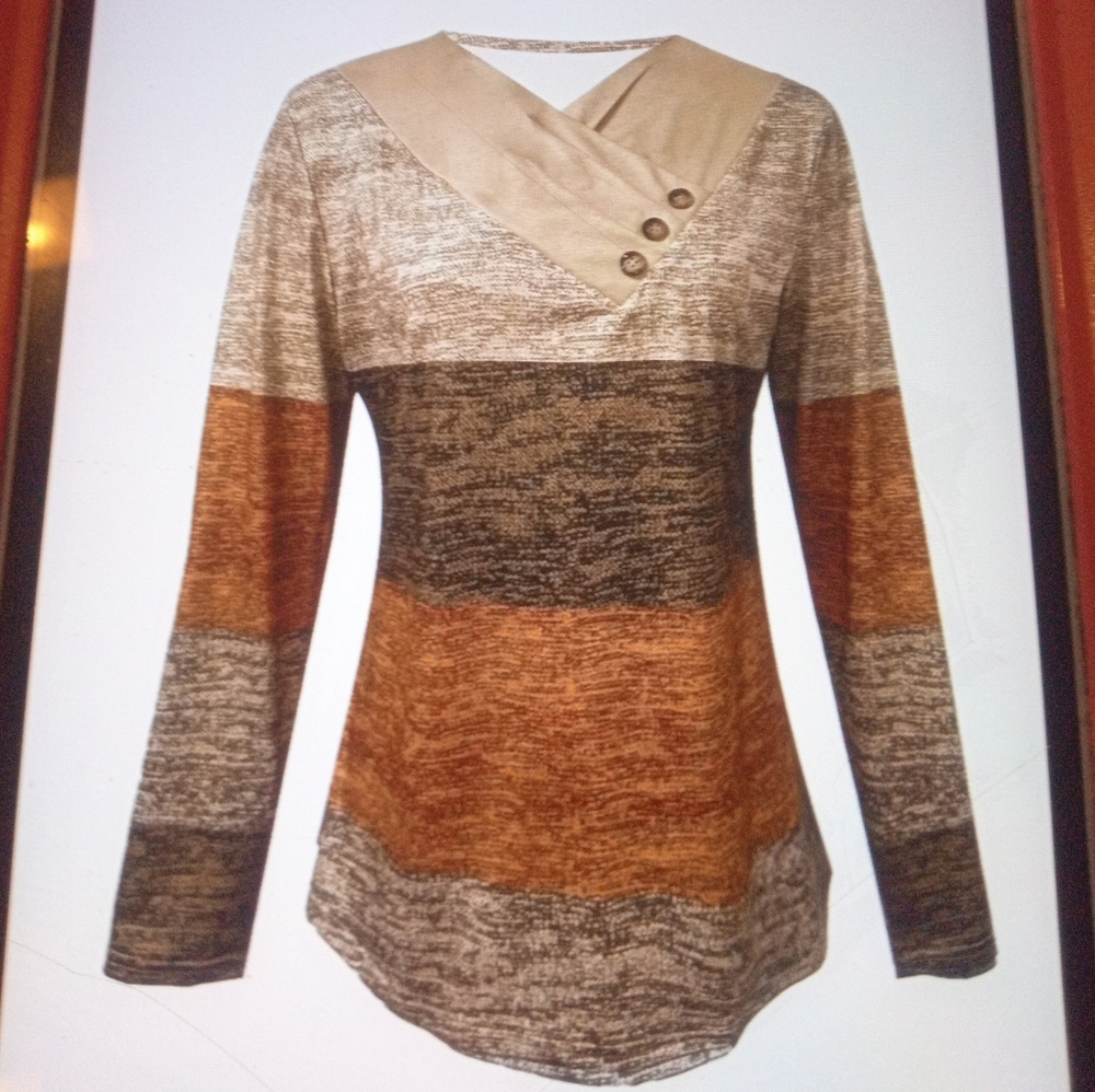Like New, Worn 1Time Striped Long Sleeve Tunic Top with Button Detail
